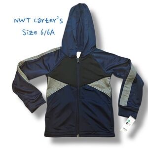 NWT Navy and Gray Kids Hooded Zip Up Athletic Jacket (6/6A)